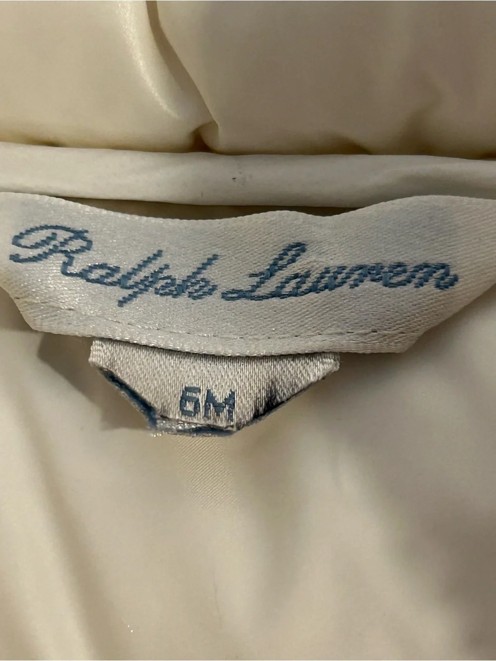 Polo Ralph Lauren Infant Puffer Jacket Down Filled White Ivory Size 6M EUC